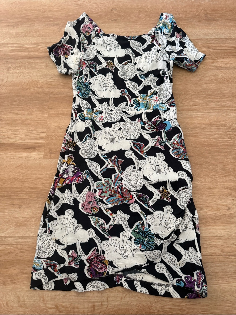 Topshop Black Floral-Print Mini Dress with Multicolor Accents